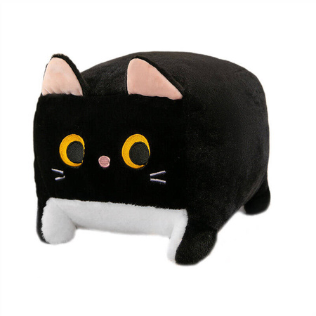 PLUSZOWY KOT KWADRATOWY CZARNY MASKOTKA PRZYTULANKA KOTEK 20CM