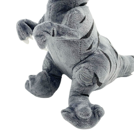 Pluszowy dinozaur T-rex w paski uśmiechnięty przytulanka dla dzieci 21 cm
