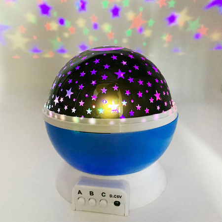 LAMPKA NOCNA PROJEKTOR GWIEZDNY NIEBIESKA NA USB BATERIE 