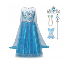 Strój Zimowej księżniczki niebieski sukienka i akcesoria r. 130