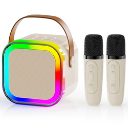 Mini Karaoke 2 x mikrofon głośnik bluetooth zabawka efekty specjalne beżowy