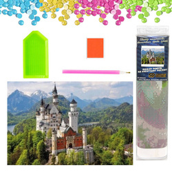 DIAMENTOWA MOZAIKA HAFT DIAMENTOWY ZAMEK NA SKALE GÓRY LAS 30X40 CM