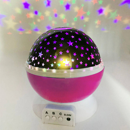 LAMPKA NOCNA PROJEKTOR GWIEZDNY RÓŻOWA NA USB BATERIE 