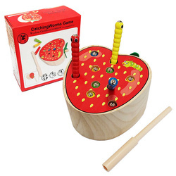 GRA ZRĘCZNOŚCIOWA DREWANIANA ZŁAP ROBACZKA MAGNES Montessori Jabłko Truskawka