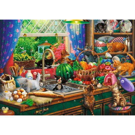 Puzzle 1000 elementów Tea Time Kociaki rozrabiaki Trefl