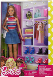 Lalka Barbie z garderobą szafą zestaw ubrania dla lalki FVJ42