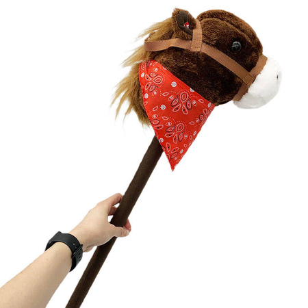 Głowa konia z CZERWONĄ CHUSTKĄ na kiju BRĄZOWY 70 cm dźwięk HOBBY HORSING