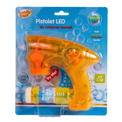 Pomarańczowy pistolet do robienia baniek mydlanych z płynem, światełka LED SMILY PLAY
