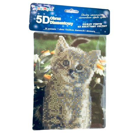 Diamentowa mozaika 5D kotek na trawce 15 x 20 cm