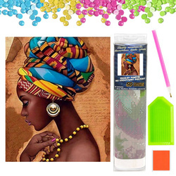 DIAMENTOWA MOZAIKA HAFT KOBIETA AFRYKANKA W TURBANIE PORTRET 30X40CM