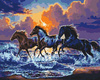 DIAMENTOWA MOZAIKA HAFT DIAMENTOWY KONIE CZARNE GALOP W MORZU