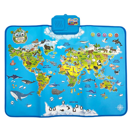 Interaktywna mapa zwierząt świata B/O 56x41cm rozkładana