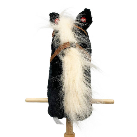 Koń 95cm z dźwiękiem drewniany kij składany z kółkami CZARNY HOBBY HORSE