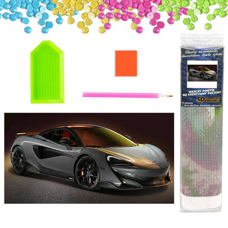 DIAMENTOWA MOZAIKA HAFT DIAMENTOWY AUTO SPORTOWE SZARE MCLAREN 600LT