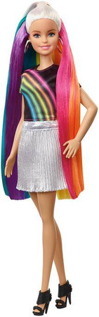 Barbie Lalka Błyszczące tęczowe włosy Mattel