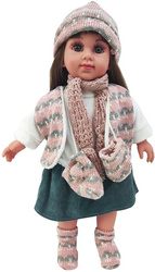 Lalka Słodka Maja w różowej kamizelce szalik czapka strój jesienny zimowy