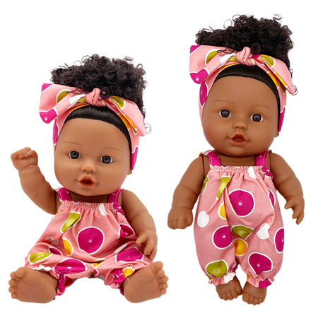 Lalka ciemnoskóra Afro w różowym ubranku bobas 26 cm