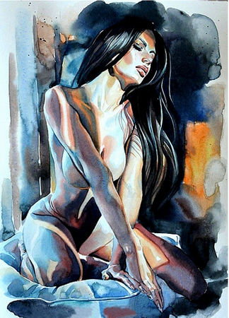 DIAMENTOWA MOZAIKA HAFT KOBIETA Z DŁUGIMI WŁOSAMI W HALCE 30X40CM