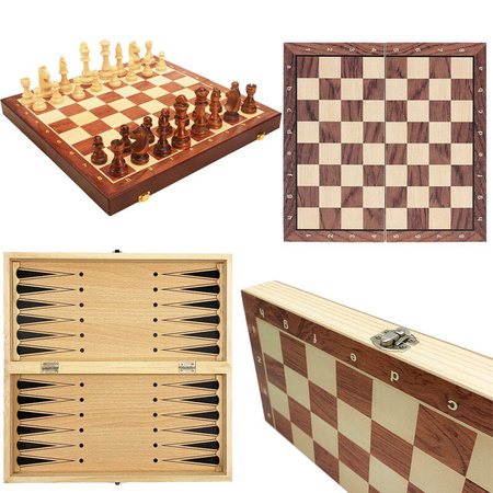 Szachy warcaby tryktrak sosnowe drewniane 3 w 1 34x34 cm