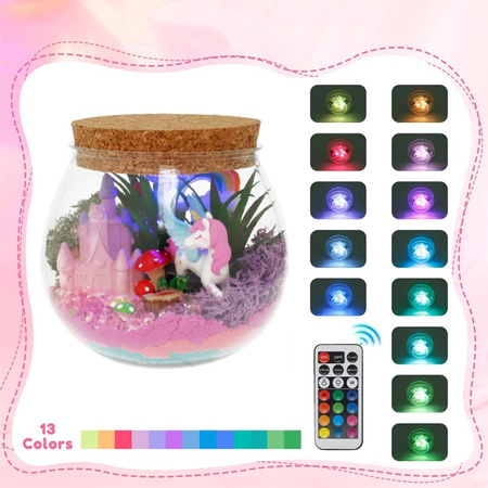 Terrarium świecące jednorożec światło LED 13 kolorów kreatywny lampka nocna