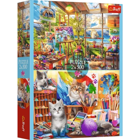 Puzzle 2x500 elementów sztuka malowania koty Trefl