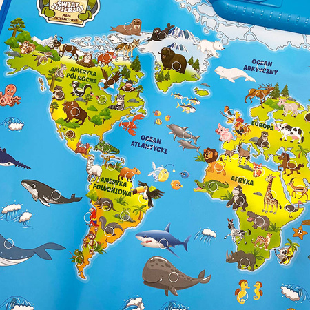 Interaktywna mapa zwierząt świata B/O 56x41cm rozkładana