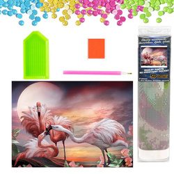 DIAMENTOWA MOZAIKA HAFT FLAMINGI GODY O ZACHODZIE SŁOŃCA 30X40CM