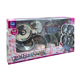 Zestaw kuchenny metalowy 10 elementów garnki patelnia przybory