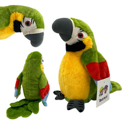 Papuga ZIELONA powtarzająca i muzykująca grająca pluszowa interaktywna