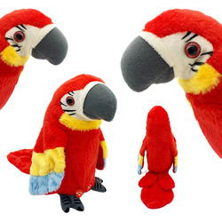 Papuga CZERWONA powtarzająca i muzykująca grająca pluszowa interaktywna