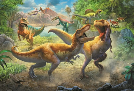 Puzzle 160 elementów walczące Tyranozaury dinozaury Trefl 15360 