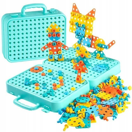  CREATIVE PUZZLE KLOCKI 3D DINOZAUR DO SKRĘCANIA W WALIZCE Z NARZĘDZIAMI 