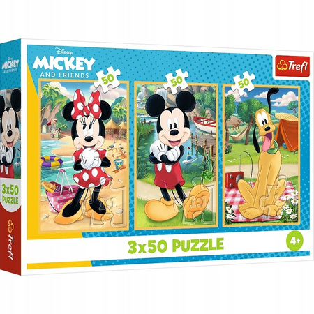 Puzzle 3x50 elementów Myszka Miki na wakacjach Trefl