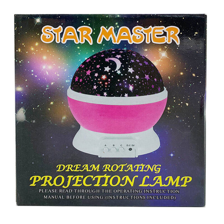 LAMPKA NOCNA PROJEKTOR GWIEZDNY RÓŻOWA NA USB BATERIE 
