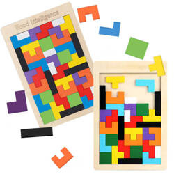 KLOCKI TETRIS UKŁADANKA DREWNIANA LOGICZNA TANGRAM MONTESSORI PUZZLE