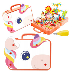 CREATIVE PUZZLE KLOCKI 3D JEDNOROŻEC DO SKRĘCANIA W WALIZCE Z NARZĘDZIAMI