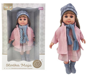 LALKA SŁODKA MAJA RÓŻOWA KURTKA I SZARY SZALIK
