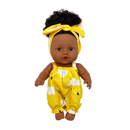 Lalka ciemnoskóra Afro w żółtym ubranku bobas 26 cm
