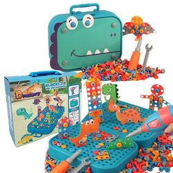 Klocki konstrukcyjne w walizce wkrętarka śrubki do skręcania dinozaur