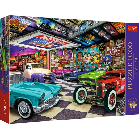 Puzzle 1000 elementów Tea Time Garaż kolekcjonera samochodów Trefl