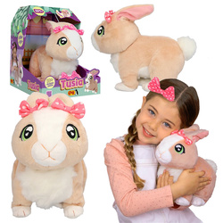 TUSIA KRÓLIK INTERAKTYWNY SKACZE MASKOTKA BEŻOWY Z KOKARDKĄ