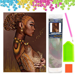 DIAMENTOWA MOZAIKA HAFT KOBIETA CZARNOSKÓRA W KOKU PORTRET 30X40CM