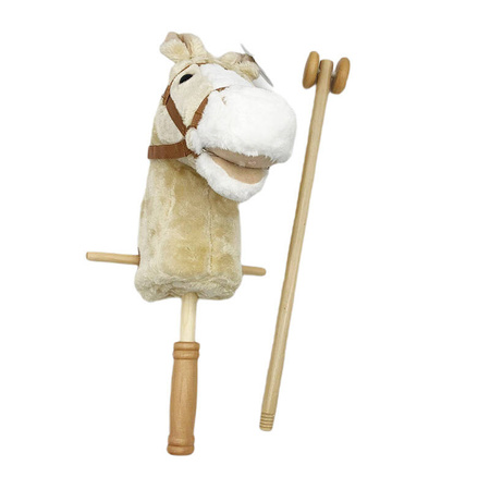 Koń 95cm z dźwiękiem drewniany kij składany z kółkami BEŻOWY HOBBY HORSE