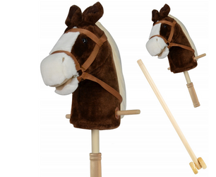Koń 95cm z dźwiękiem drewniany kij składany z kółkami BRĄZOWY HOBBY HORSE
