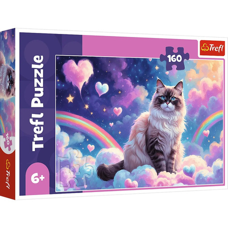 Puzzle 160 el. Domowy kotek Tęczowy na chmurkach Trefl