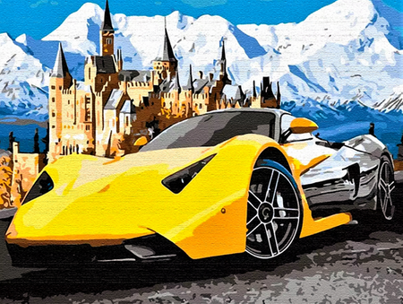 DIAMENTOWA MOZAIKA HAFT DIAMENTOWY ŻÓŁTE AUTO SPORTOWE LAMBORGHINI 30X40