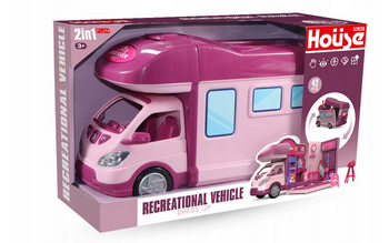 Auto Kamper dla lalek różowy ze światłem z salonem piękności