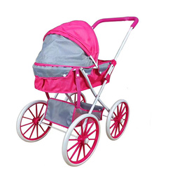 Wózek dla lalek gondola duże koła koszyk na dole Różowy