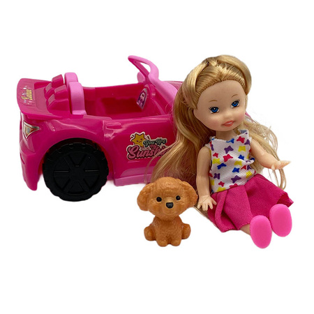 Auto kabriolet różowy z lalką i pieskiem zestaw mini lalka 