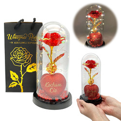 WIECZNA RÓŻA CZERWONA W KOPULE Z SERCEM NAPIS KOCHAM CIĘ 22 CM CZARNE PUDEŁKO